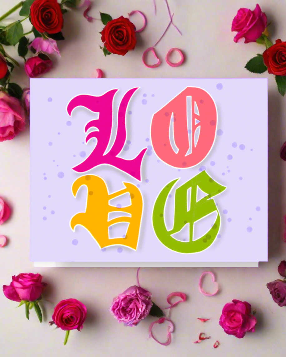 Love Old English Lettering Card