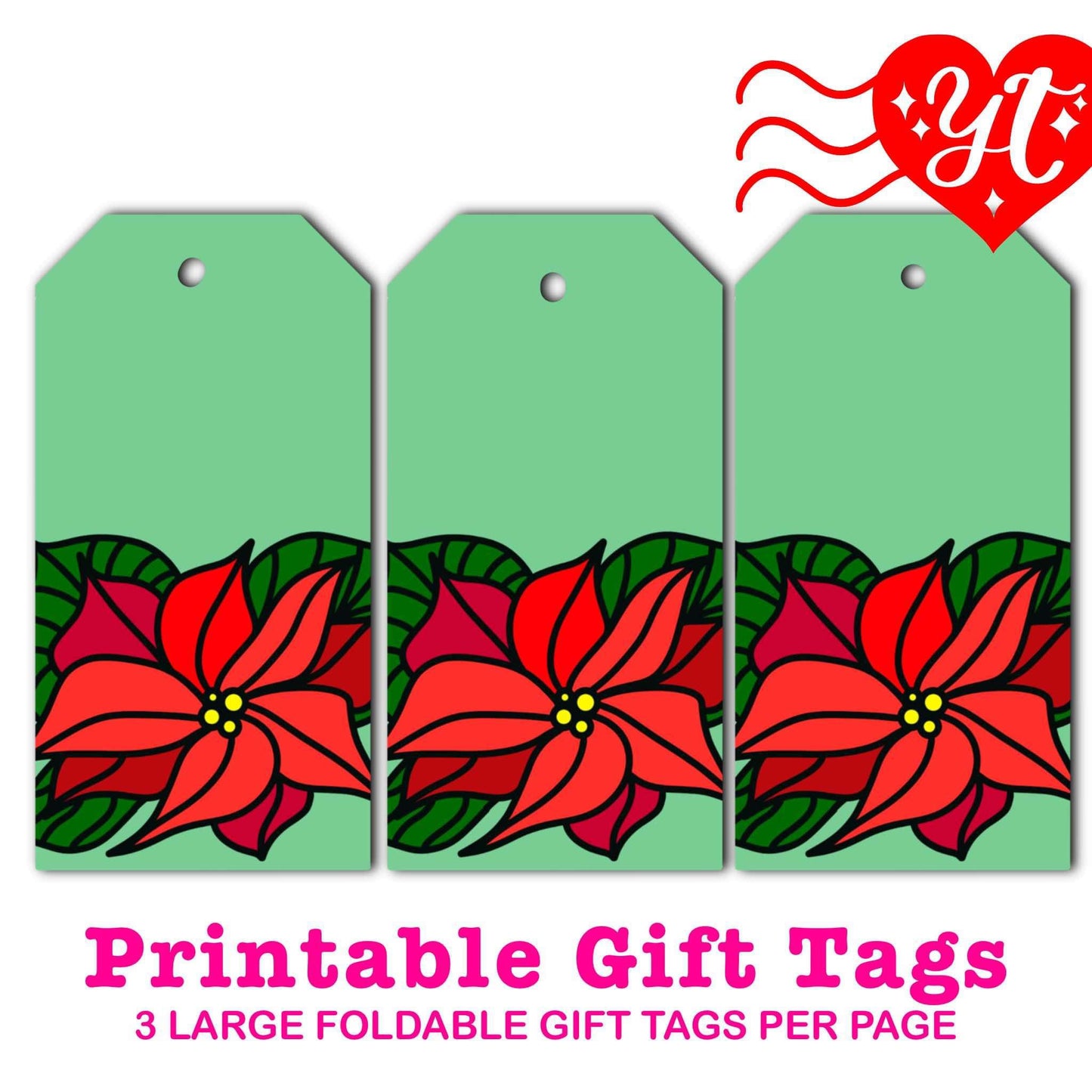 Poinsettia Green Printable Gift Tags