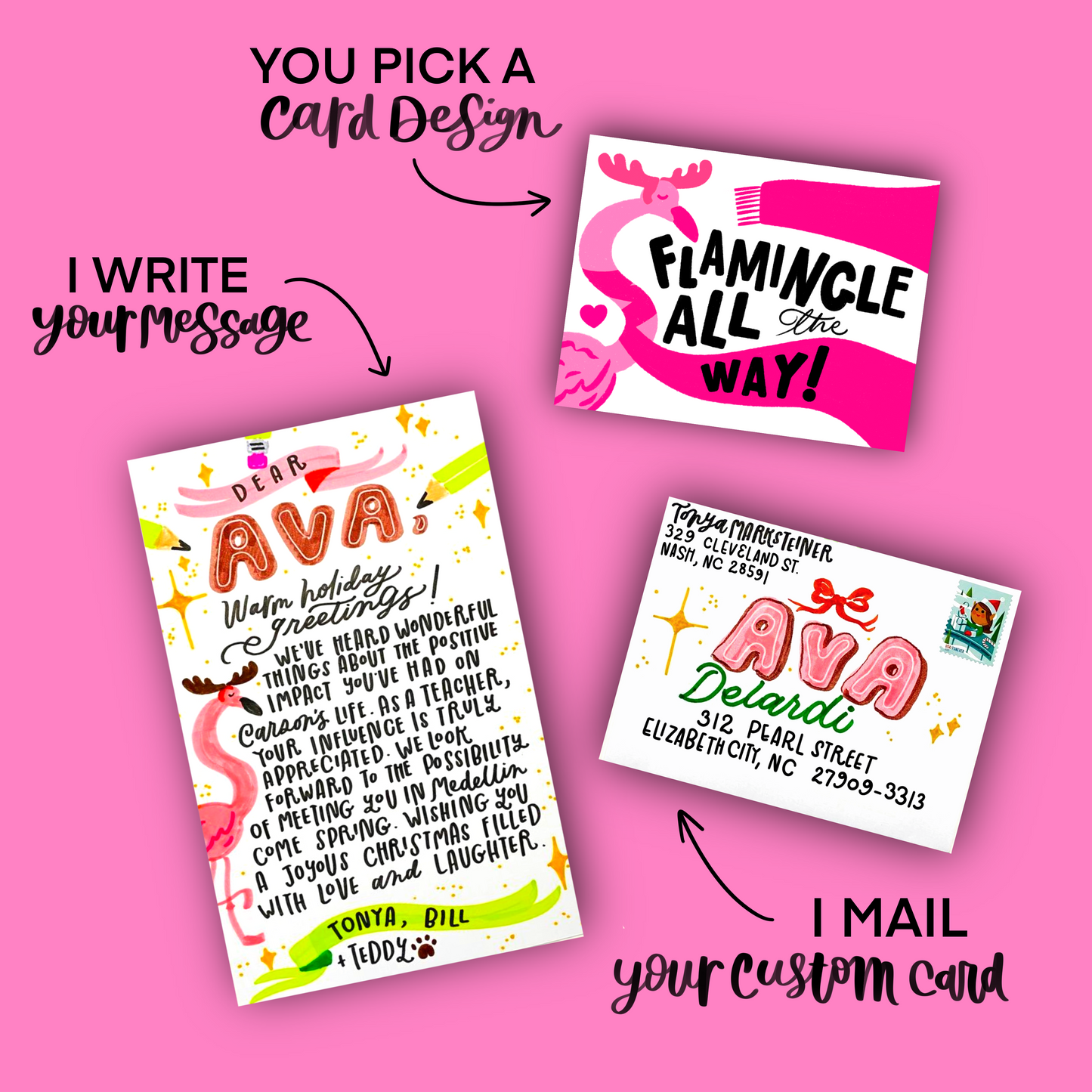Flamingle All The Way Pink Holiday Card