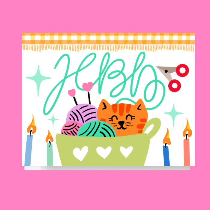 HBD Kitten And Yarn Card