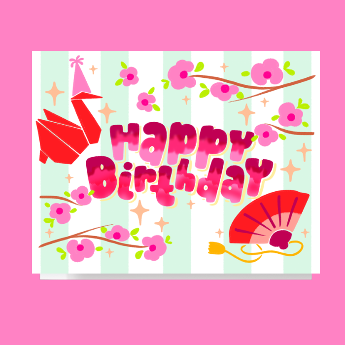 Crane And Blossom Birthday Card