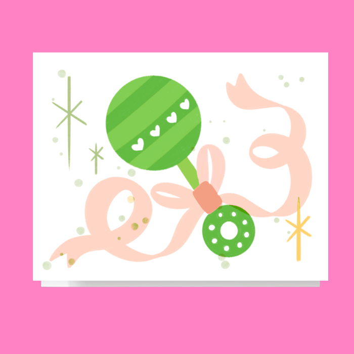 Baby Rattle And Ribbon Card