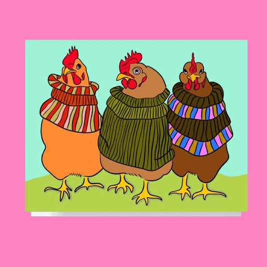 Fall Chickens In Sweaters Card