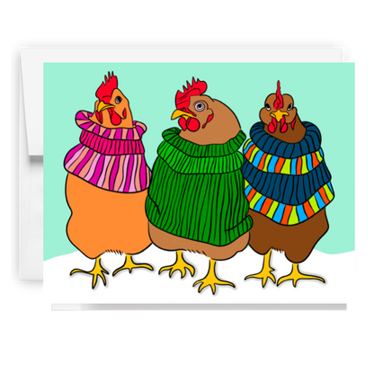 Winter Chickens In Sweaters Card