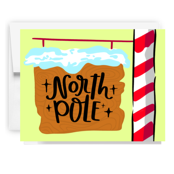 North Pole Snowy Sign Card