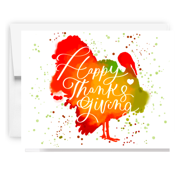 Happy Thanksgiving Watercolor Turkey Card