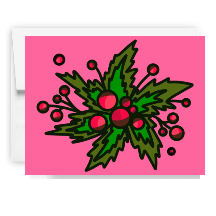Pink Christmas Holly Card