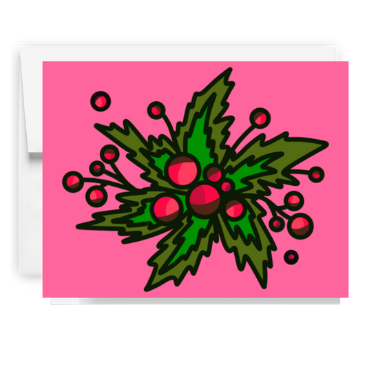 Pink Christmas Holly Card