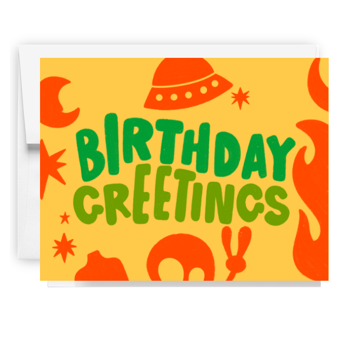 Space Alien Birthday Greetings Card