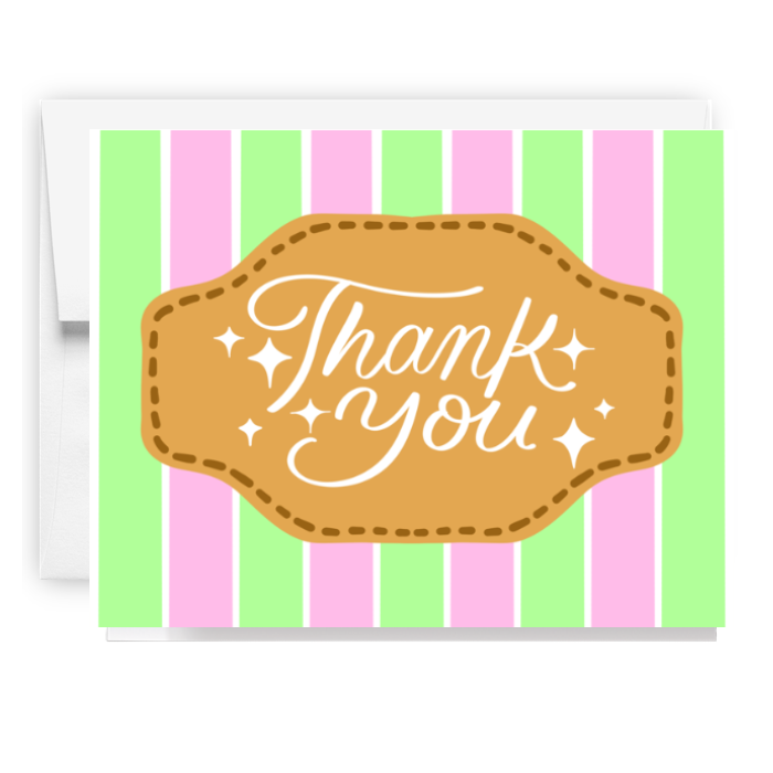 Stripes And Script Thank You Card