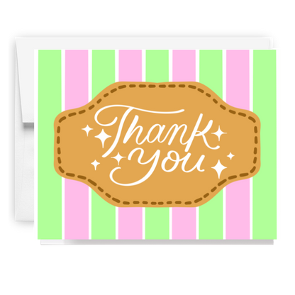 Stripes And Script Thank You Card