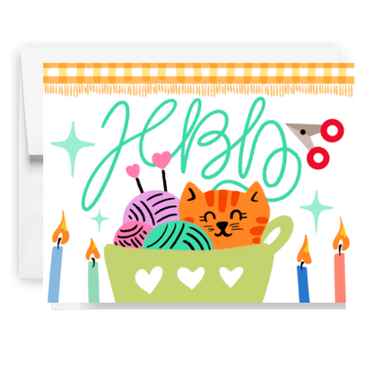 HBD Kitten And Yarn Card