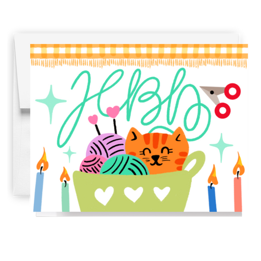 HBD Kitten And Yarn Card