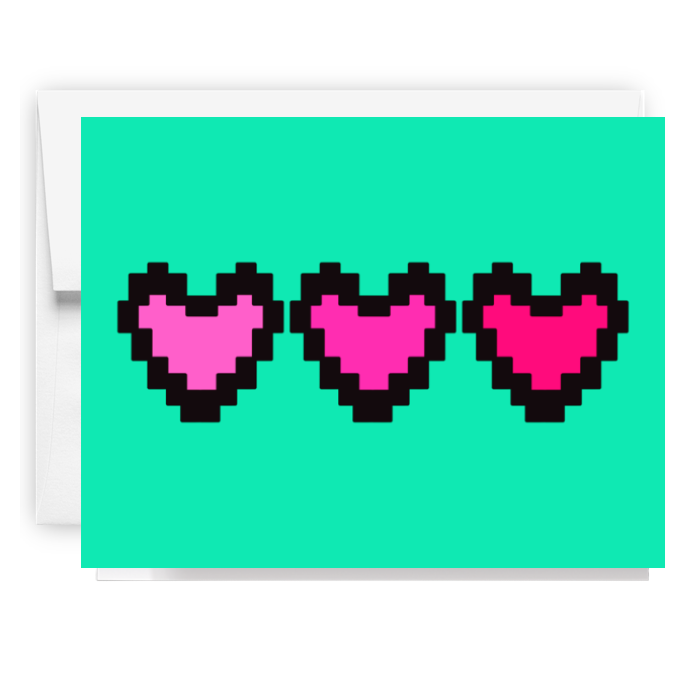 Pixel Gamer Hearts Card