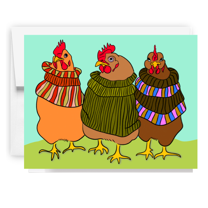 Fall Chickens In Sweaters Card
