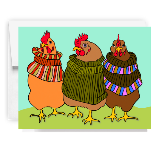 Fall Chickens In Sweaters Card