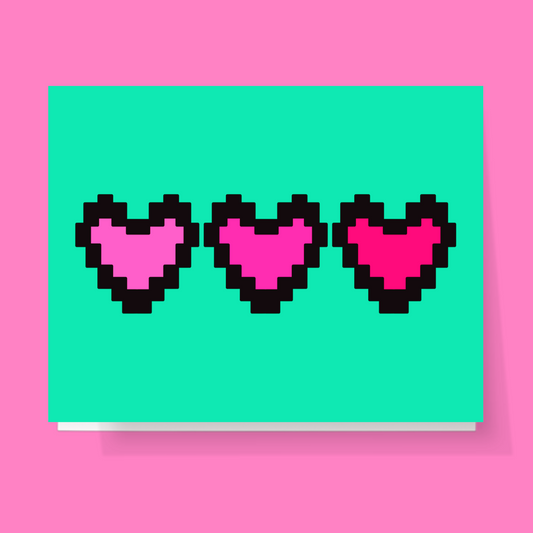 Pixel Gamer Hearts Card