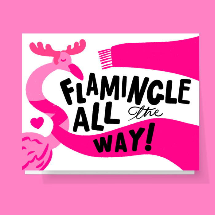 Flamingle All The Way Pink Holiday Card