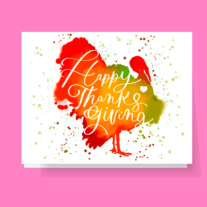 Happy Thanksgiving Watercolor Turkey Card