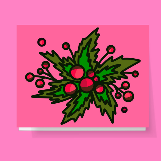 Pink Christmas Holly Card