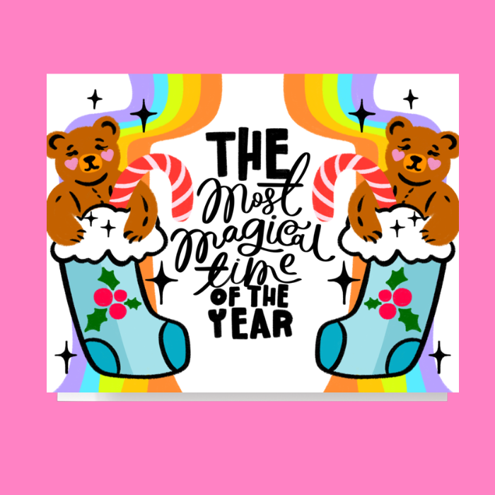 Colorful Teddy Bear Stocking Card