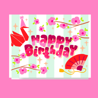 Crane And Blossom Birthday Card