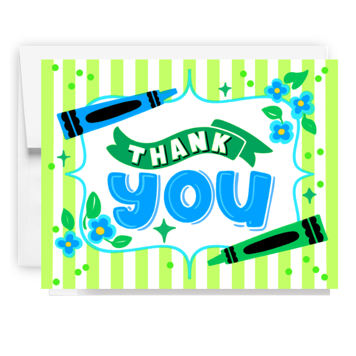 Floral Crayon Thank You Card